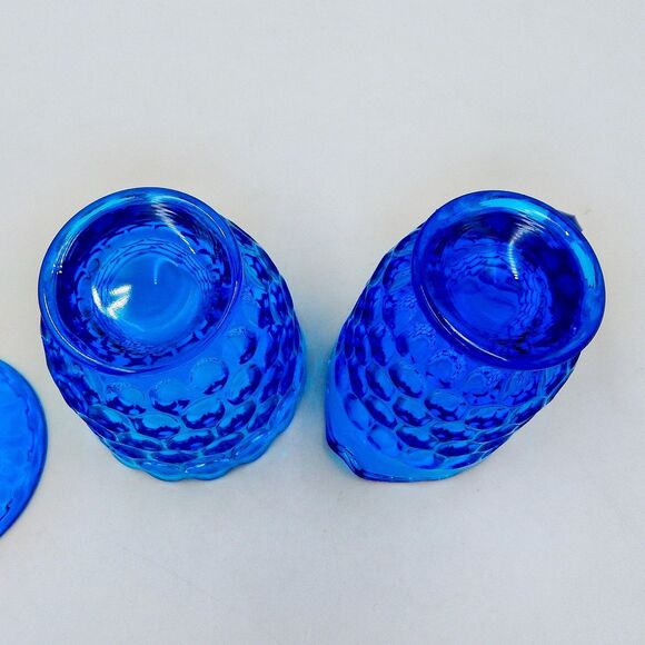 Fenton Glass Colonial Blue Thumbprint Sugar Bowl Creamer Pitcher Lid Set - Picture 9 of 13